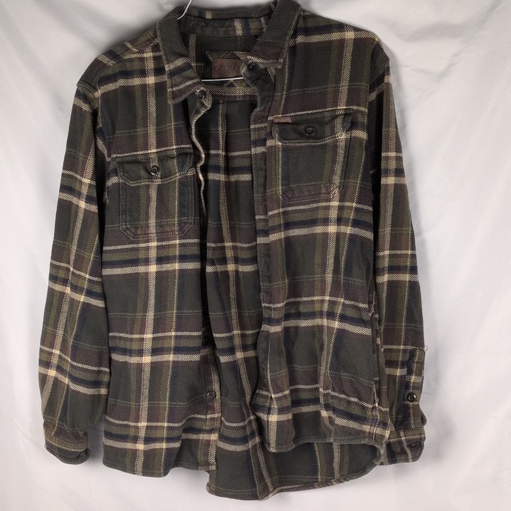 Orvis Plaid Flannel Shirt Mens M Green Brown Outdoor Workwear Button Up